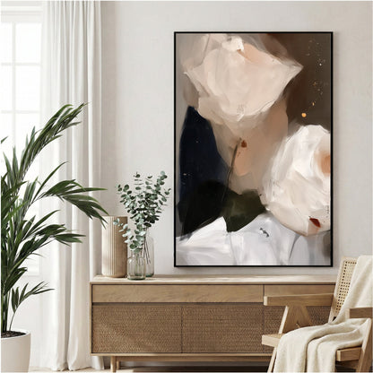 Watercolour painting of soft white roses with peach accents