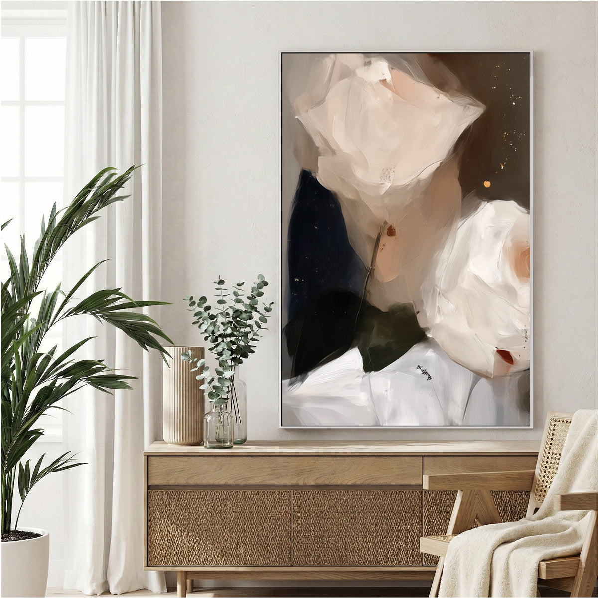 Watercolour painting of soft white roses with peach accents
