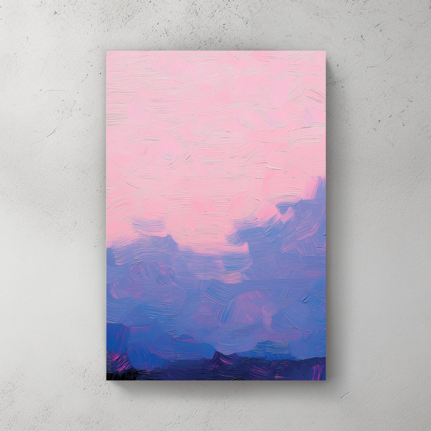 Mountain landscape watercolour wall art print in pink and blue tones
