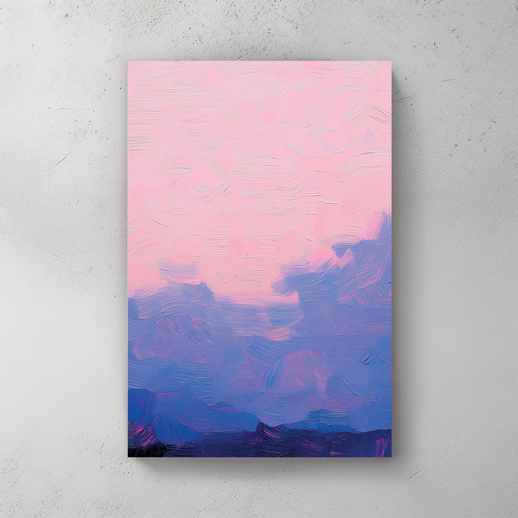 Mountain landscape watercolour wall art print in pink and blue tones