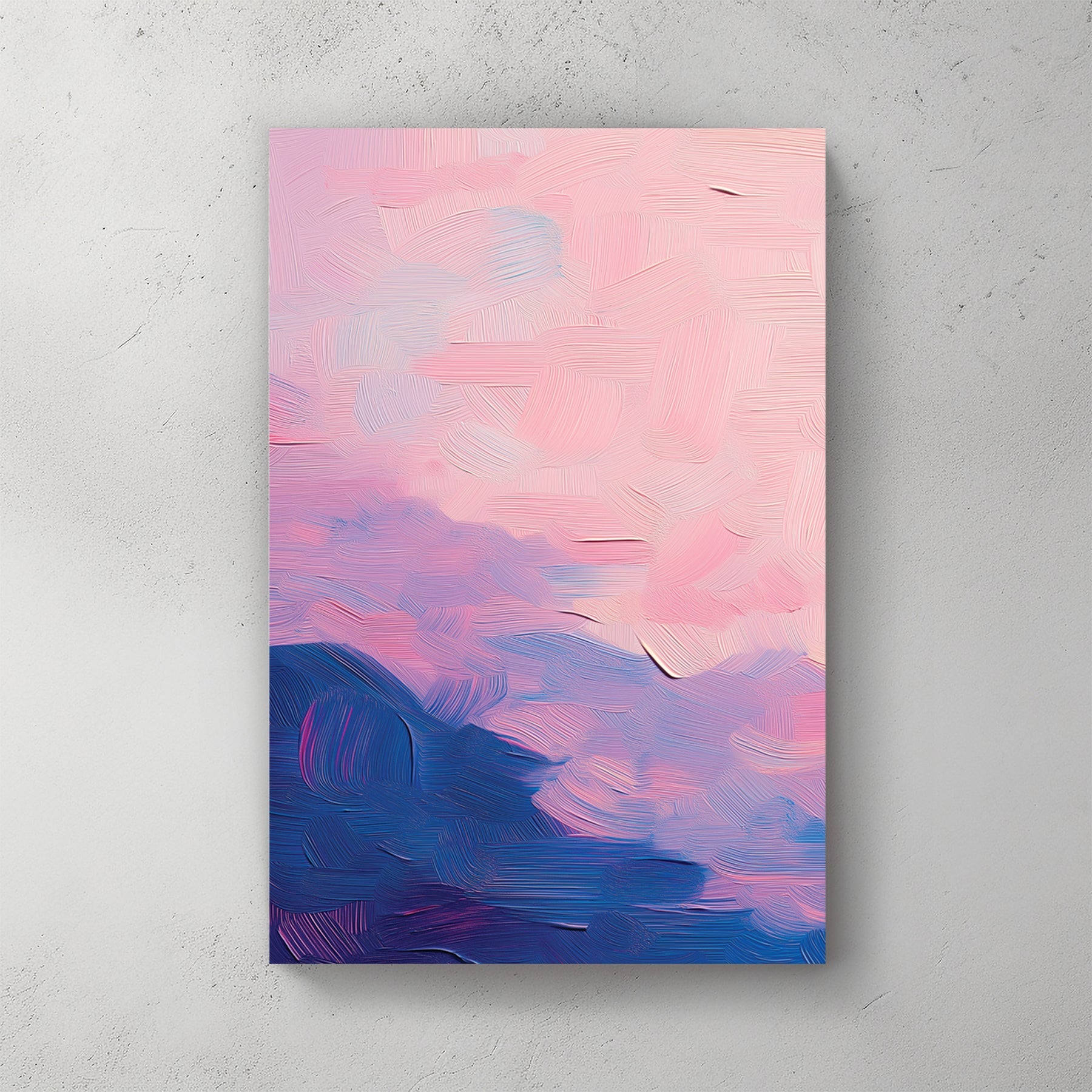 Abstract sunset watercolour landscape wall art in pink and blue