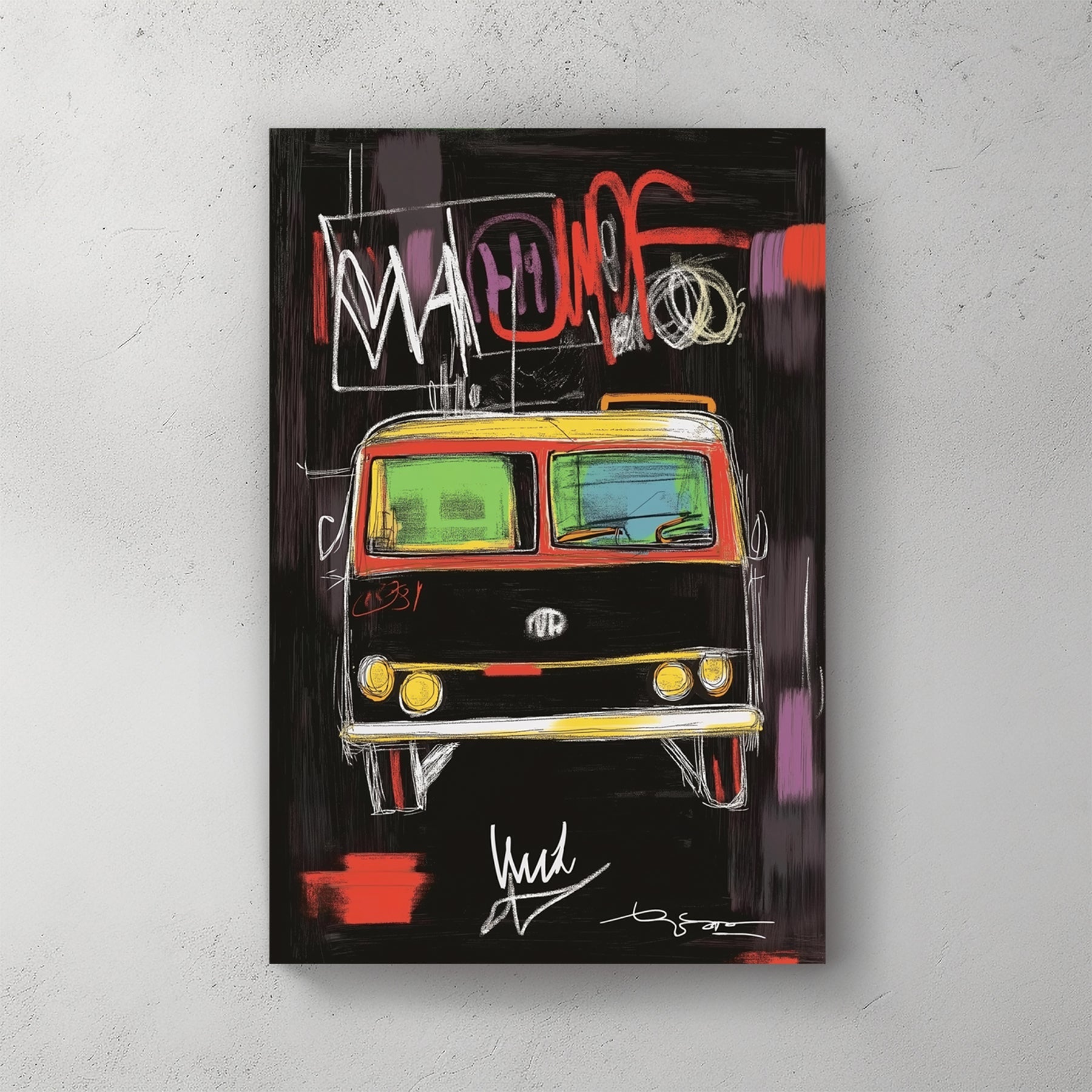Vintage Volkswagen van graffiti street art wall art print