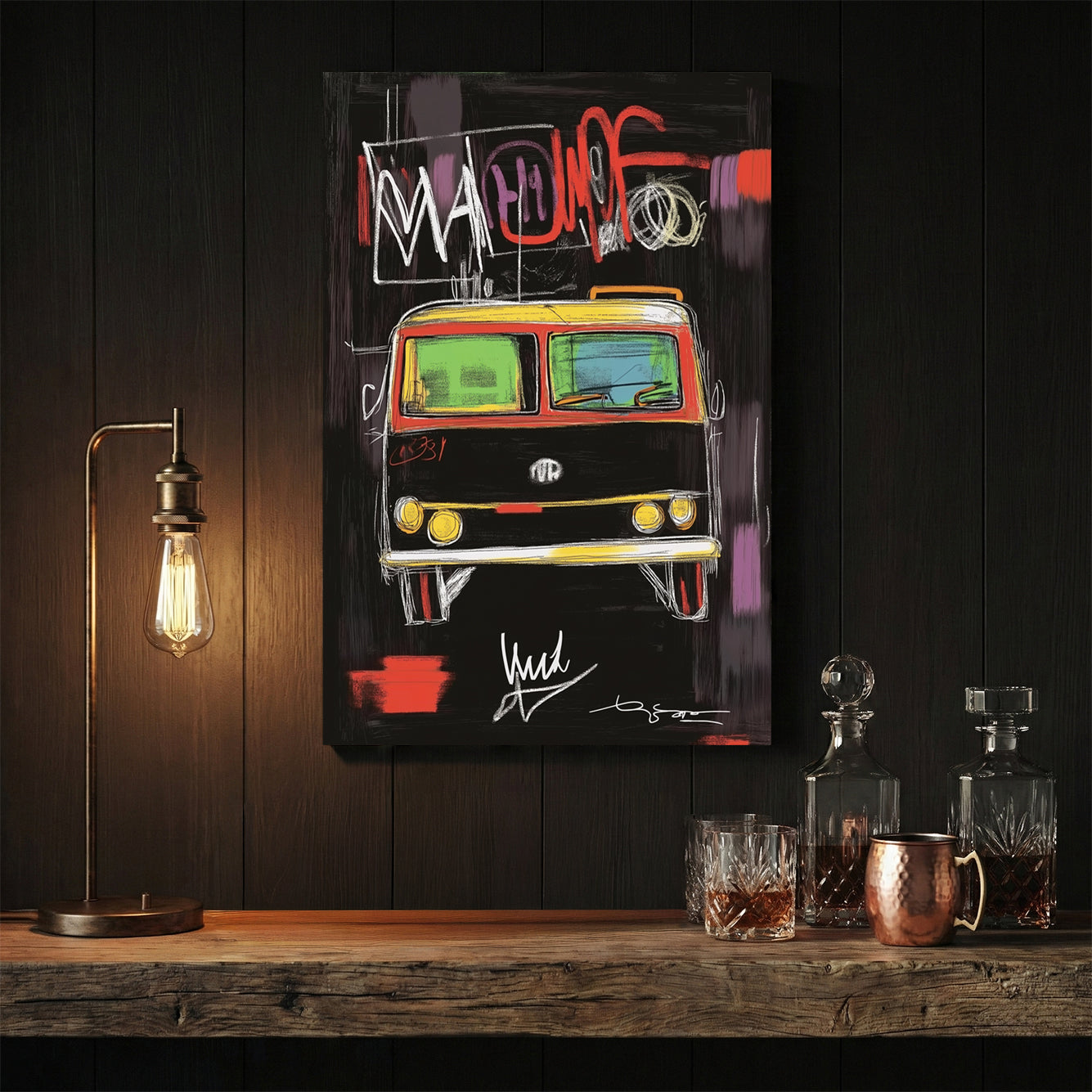 Vintage Volkswagen van graffiti street art wall art print