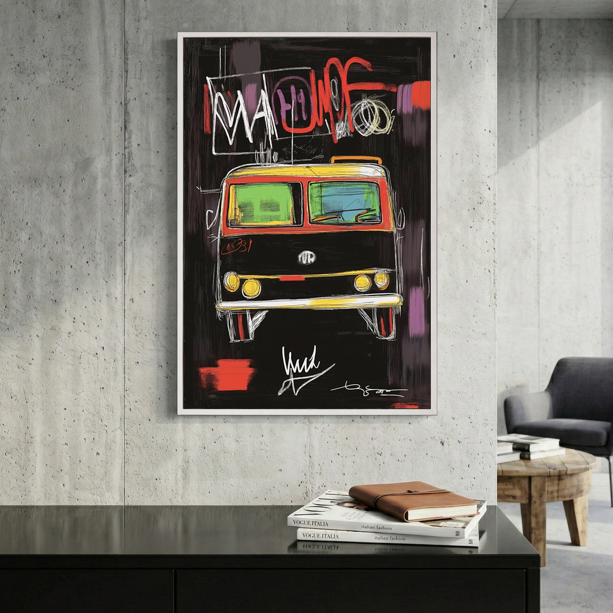 Vintage Volkswagen van graffiti street art wall art print