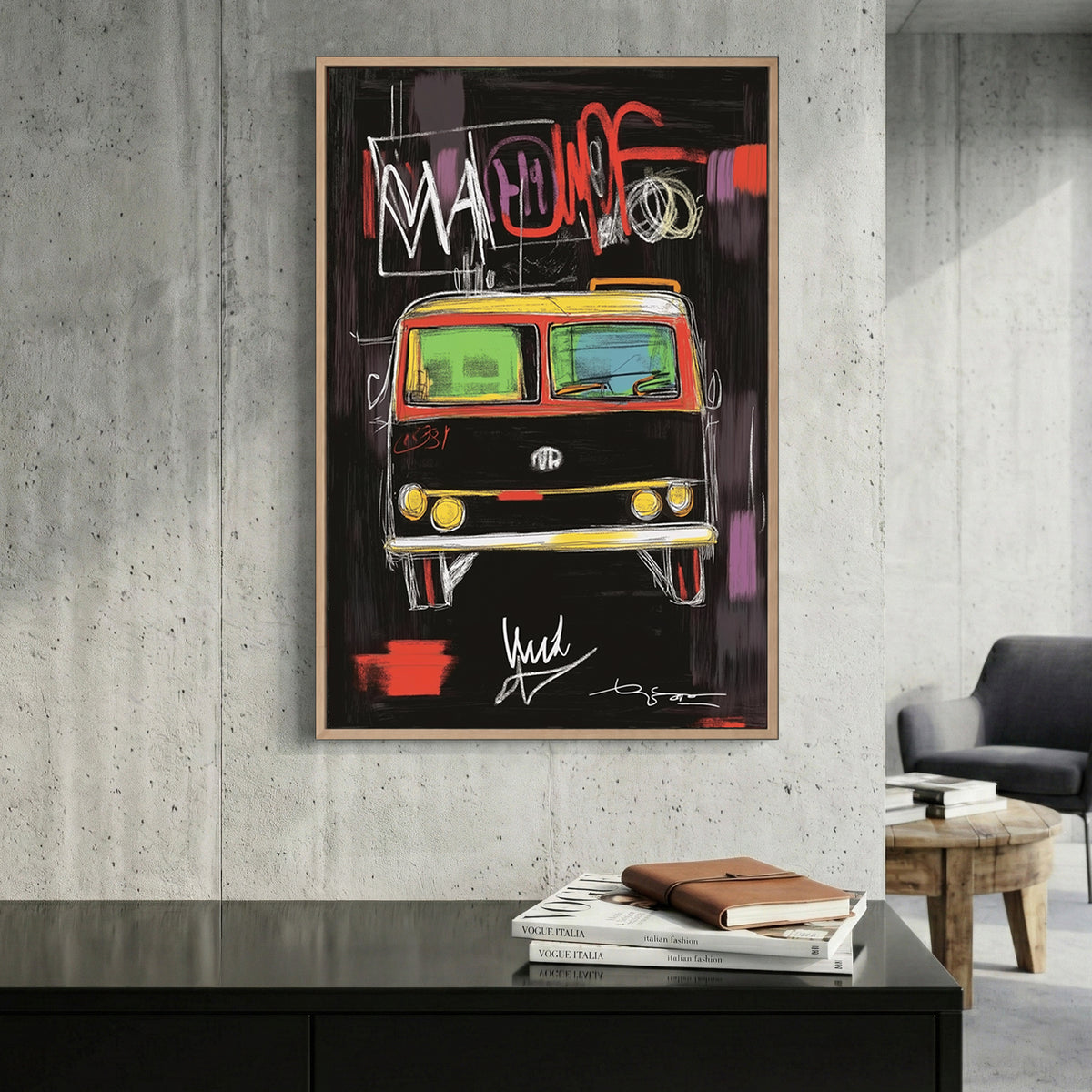 Vintage Volkswagen van graffiti street art wall art print