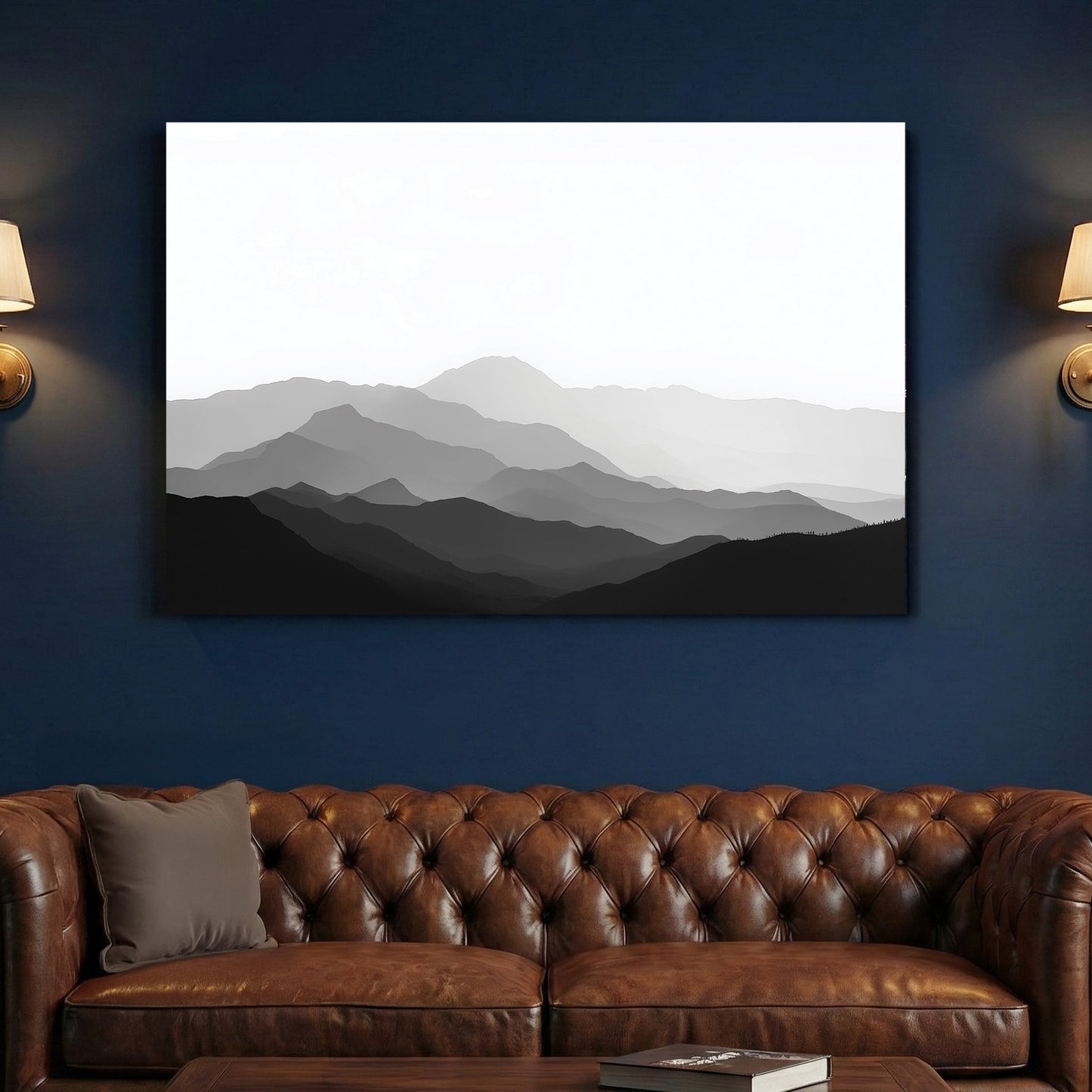 Mountain range minimal monochrome wall art in grey tones