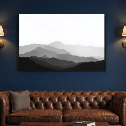 Mountain range minimal monochrome wall art in grey tones