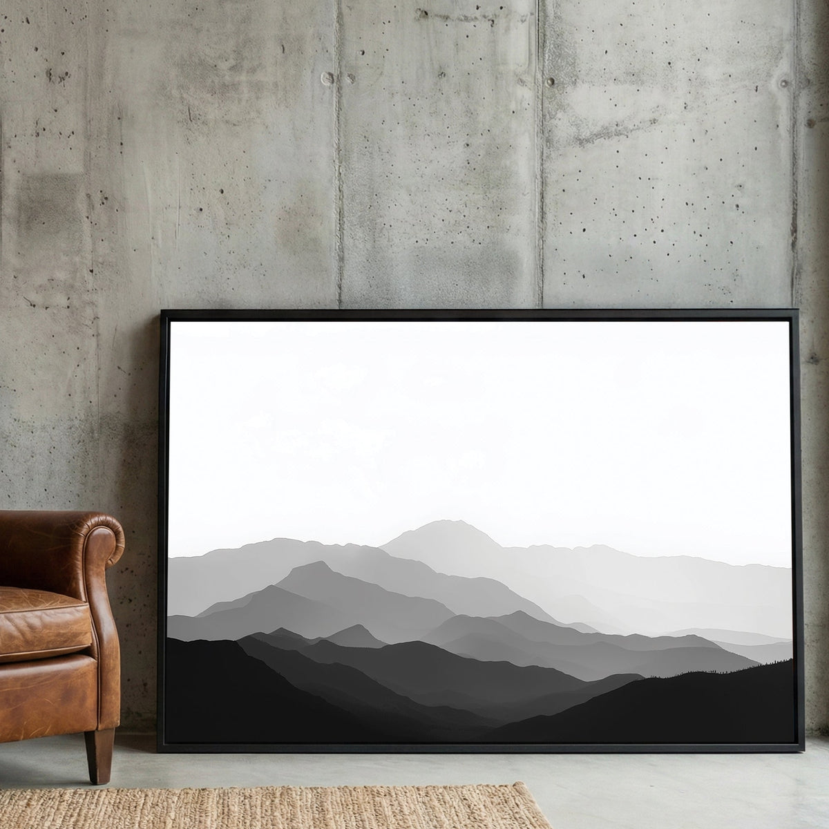 Mountain range minimal monochrome wall art in grey tones