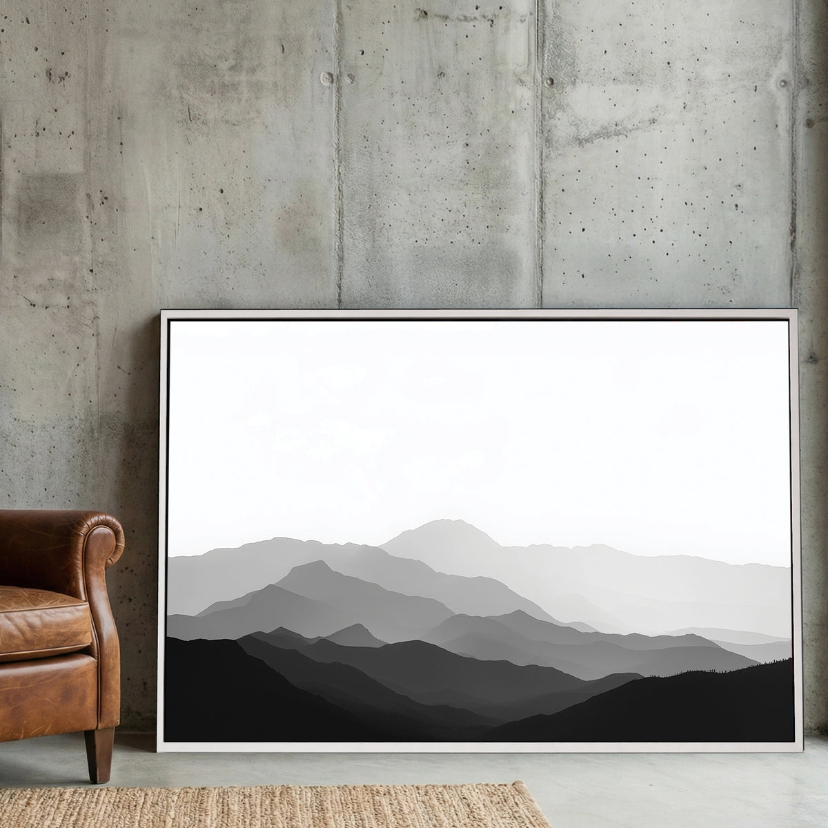 Mountain range minimal monochrome wall art in grey tones