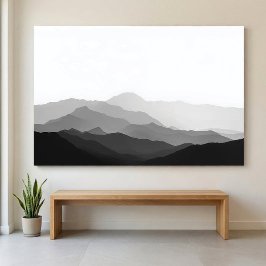 Mountain range minimal monochrome wall art in grey tones