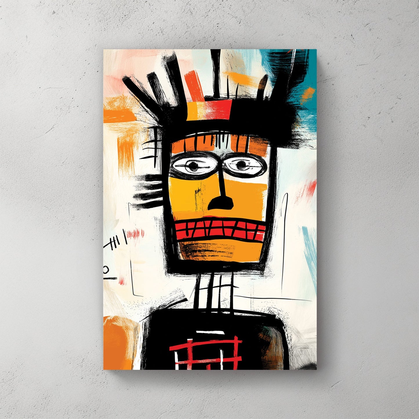 Abstract tribal portrait illustration wall art in black and orange