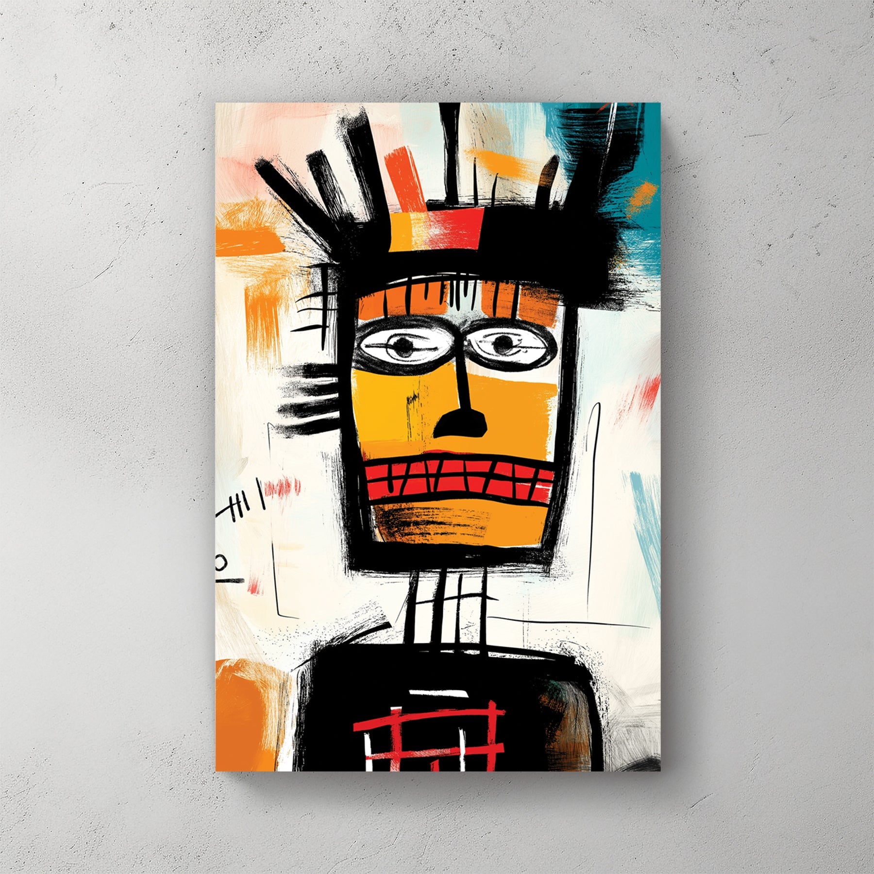 Abstract tribal portrait illustration wall art in black and orange