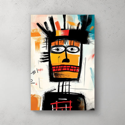 Abstract tribal portrait illustration wall art in black and orange