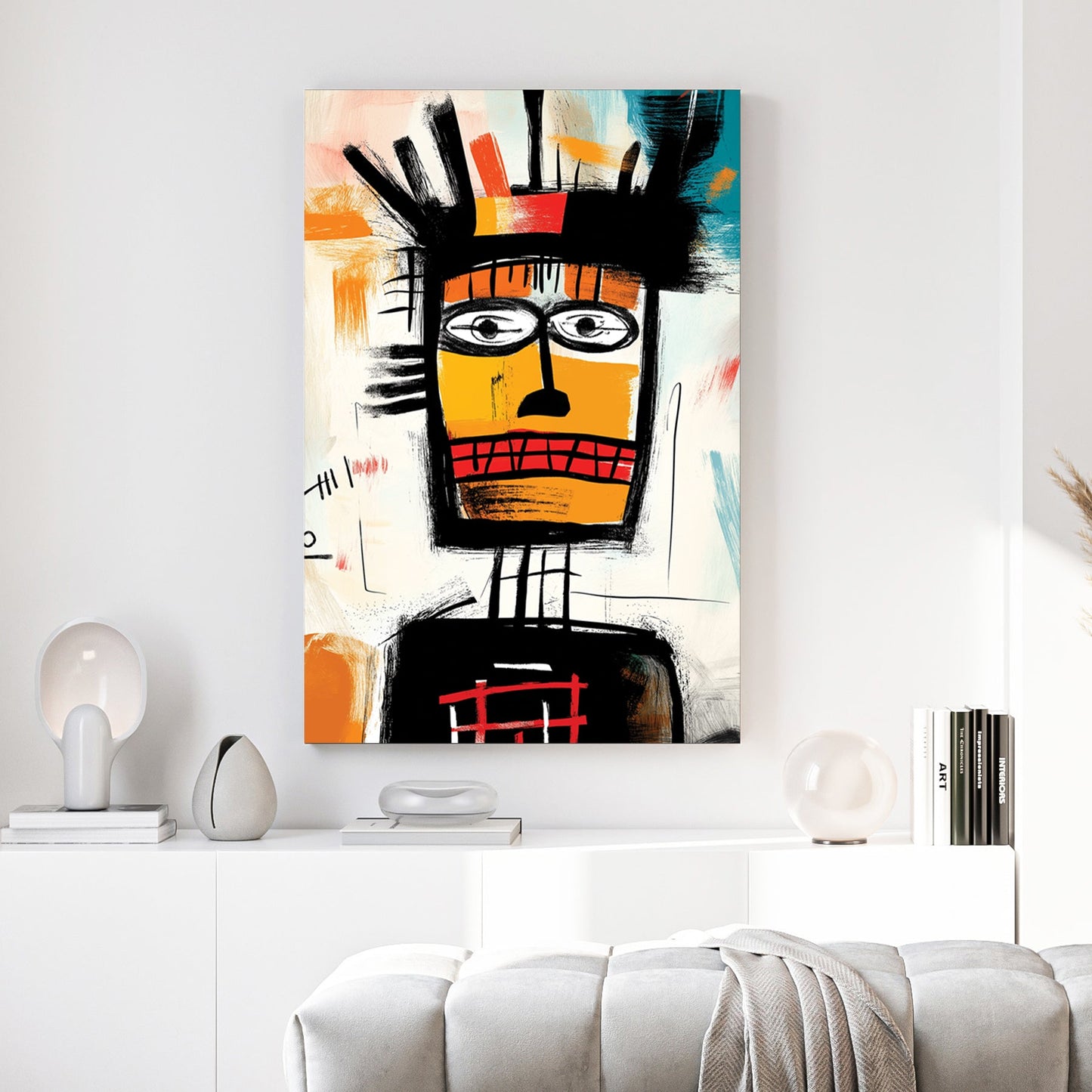 Abstract tribal portrait illustration wall art in black and orange