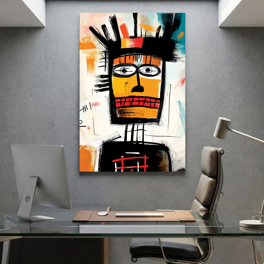 Abstract tribal portrait illustration wall art in black and orange