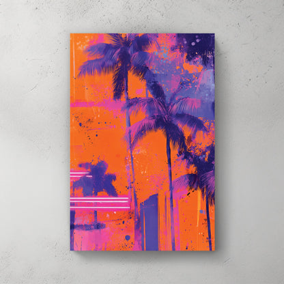 Neon palm trees in electric colours, pop art style wall art print