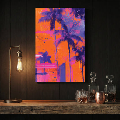 Neon palm trees in electric colours, pop art style wall art print