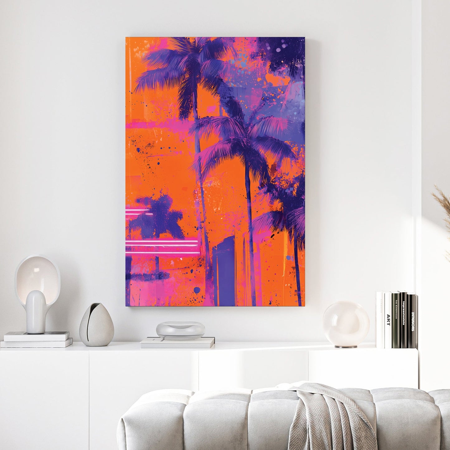 Neon palm trees in electric colours, pop art style wall art print