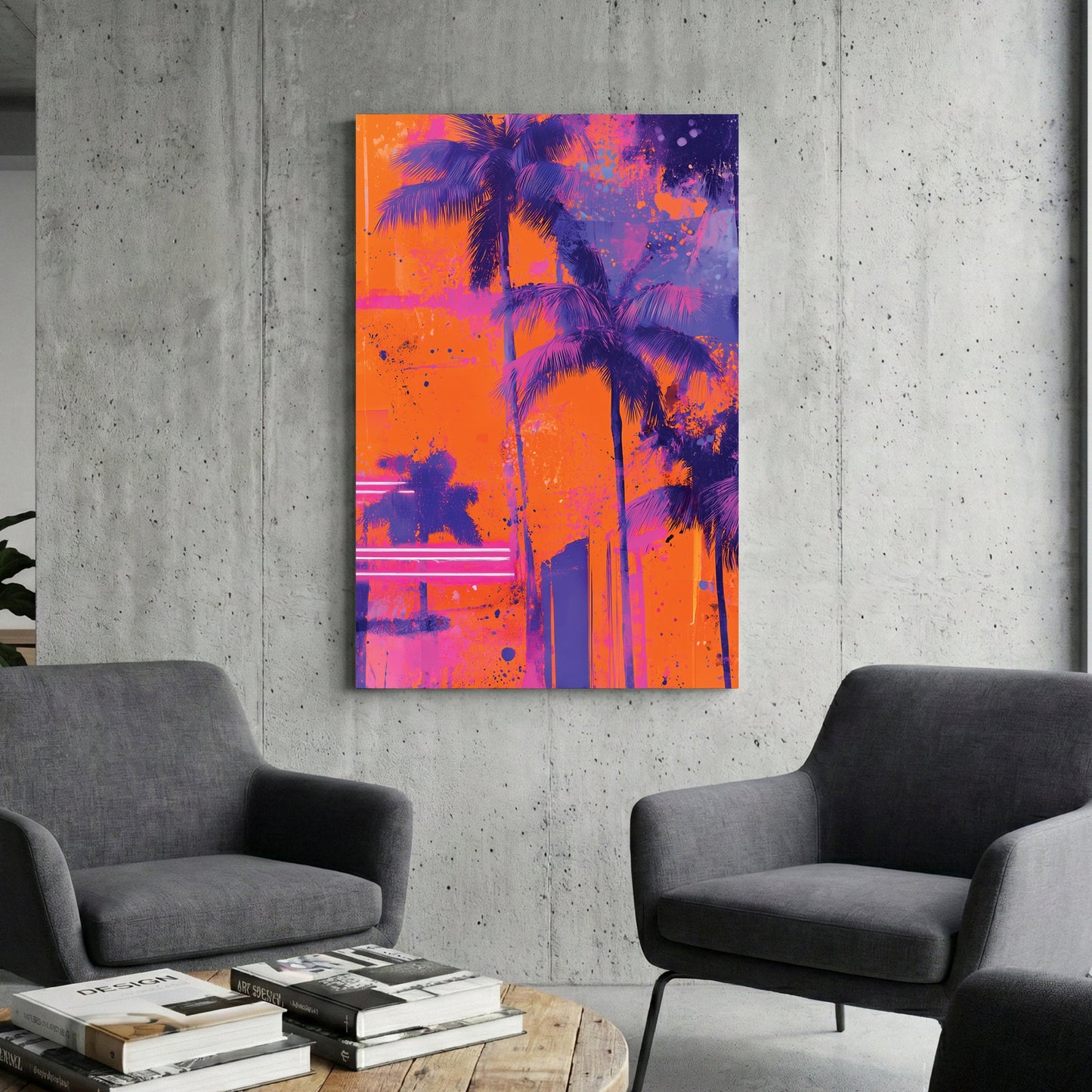 Neon palm trees in electric colours, pop art style wall art print