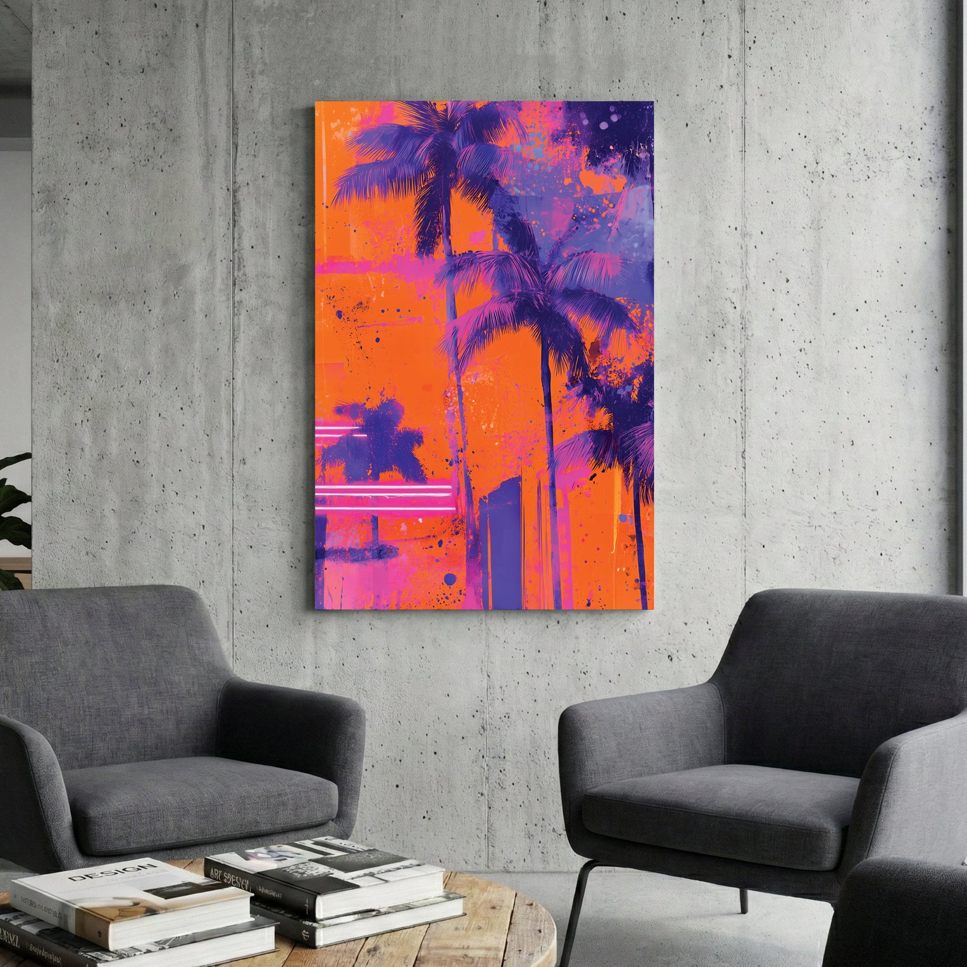 Neon palm trees in electric colours, pop art style wall art print
