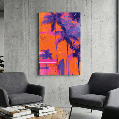 Neon palm trees in electric colours, pop art style wall art print