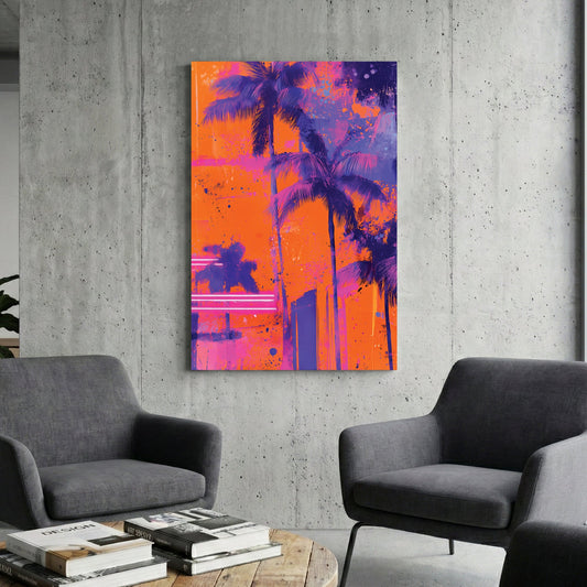 Neon palm trees in electric colours, pop art style wall art print
