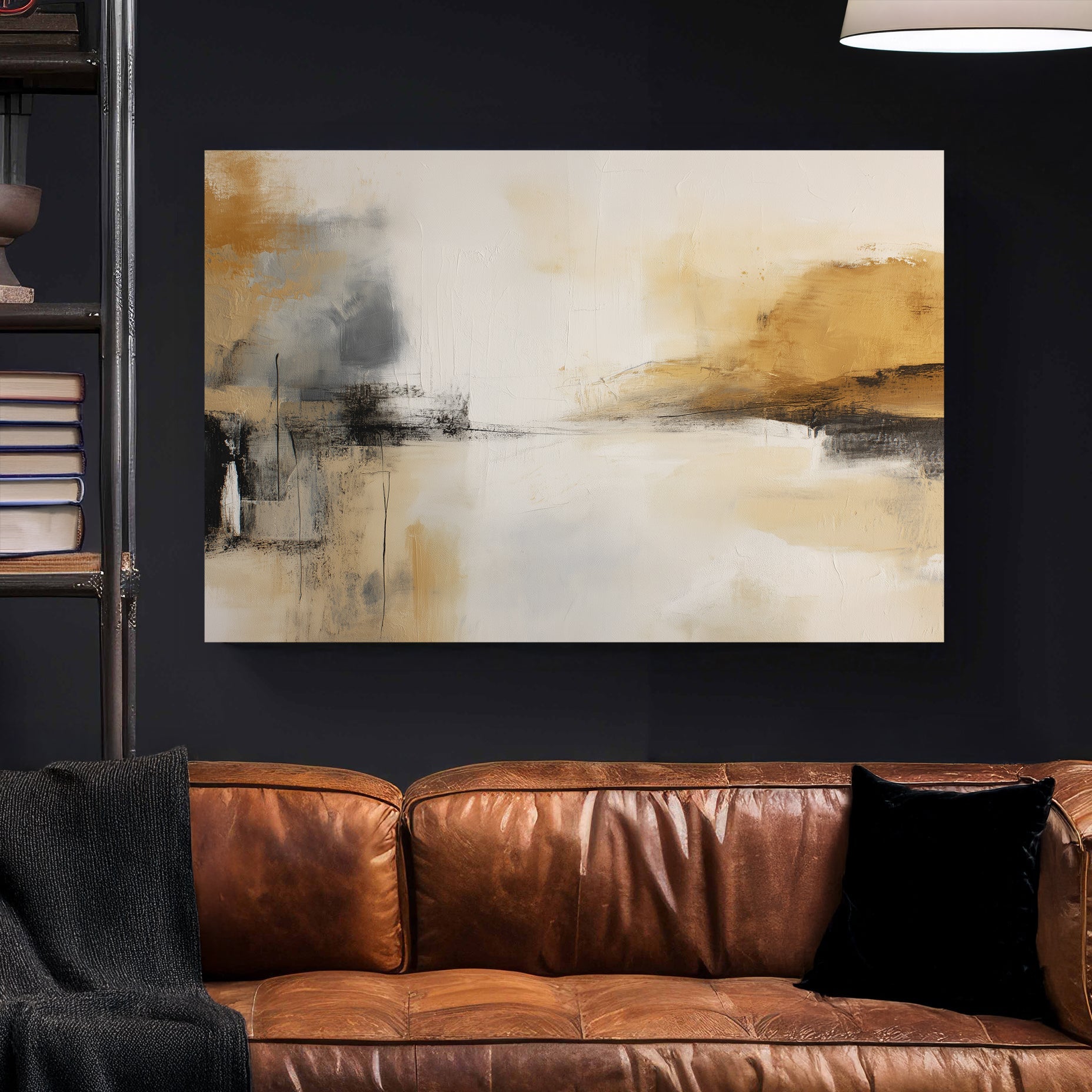 Coastal landscape watercolour in soft beige, white, and grey tones