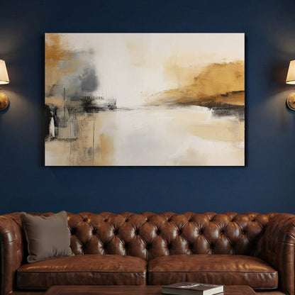 Coastal landscape watercolour in soft beige, white, and grey tones