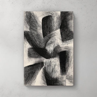 Abstract geometric cross-hatch line work black white bold wall art print