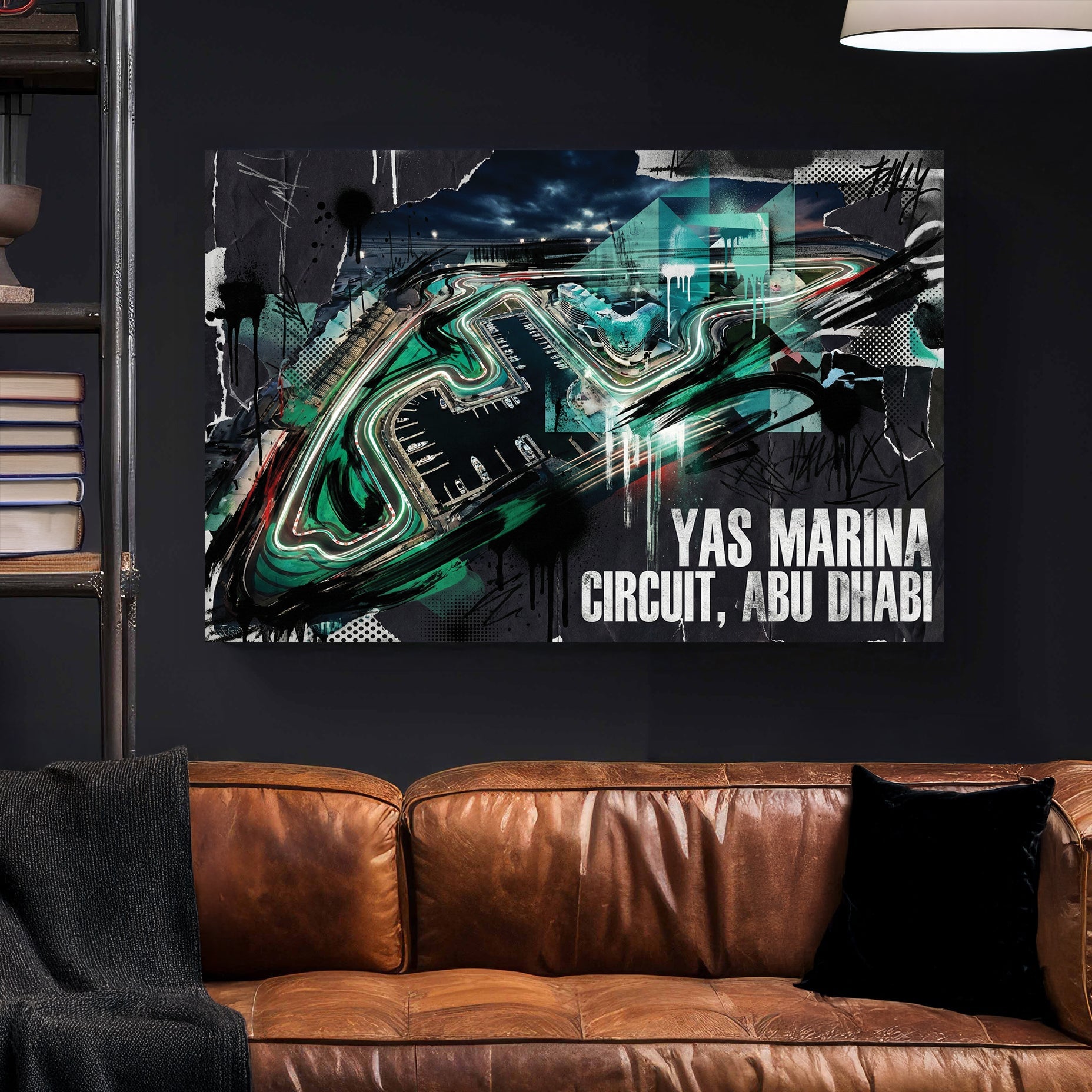 Yas Marina Circuit Abu Dhabi racing track modern art illustration