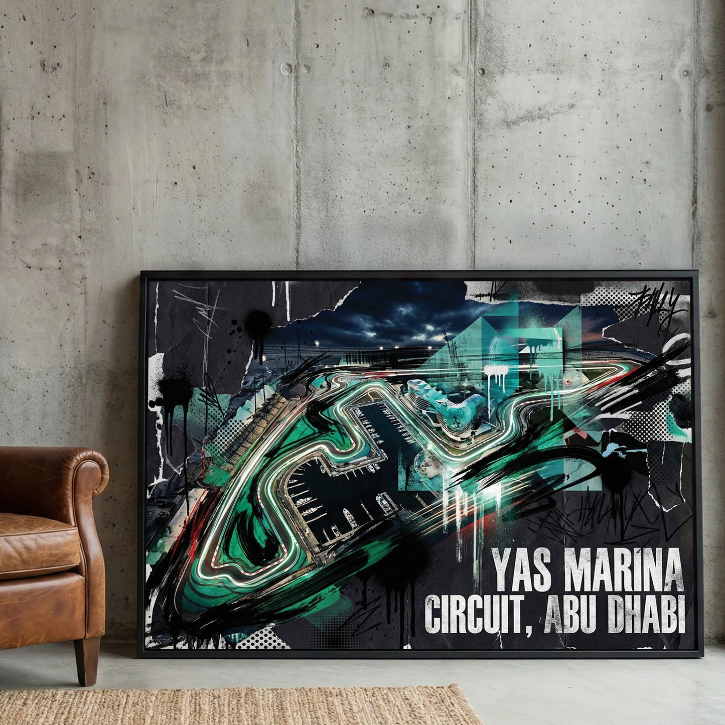 Yas Marina Circuit Abu Dhabi racing track modern art illustration