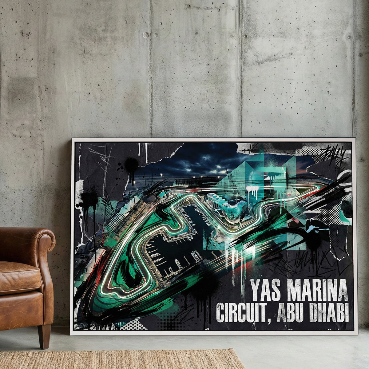 Yas Marina Circuit Abu Dhabi racing track modern art illustration