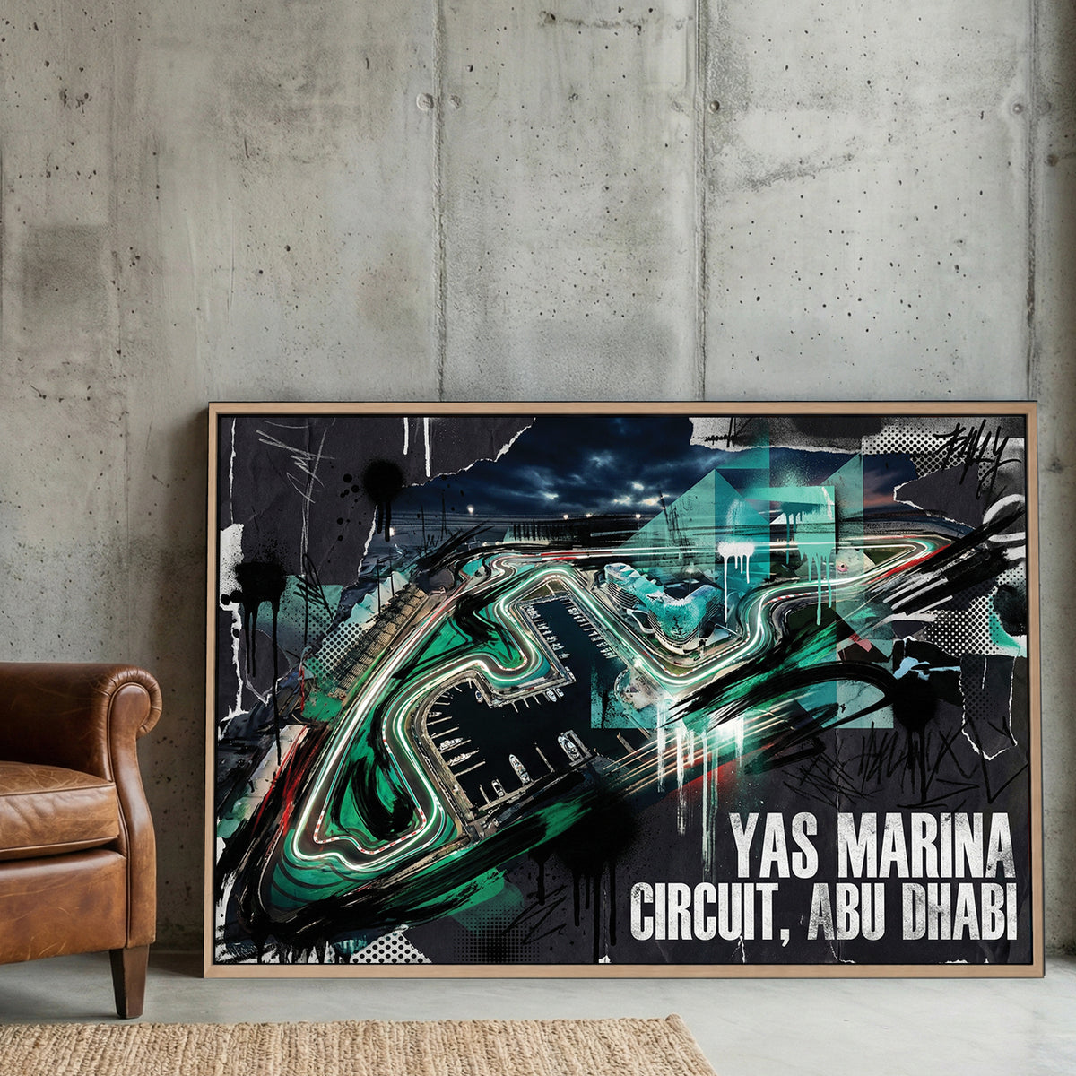 Yas Marina Circuit Abu Dhabi racing track modern art illustration