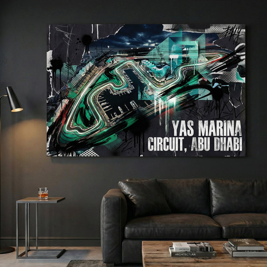 Yas Marina Circuit Abu Dhabi racing track modern art illustration