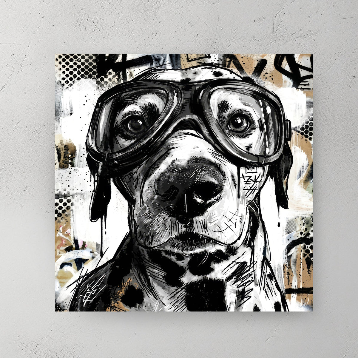 Dog wearing glasses sketch street art urban illustration