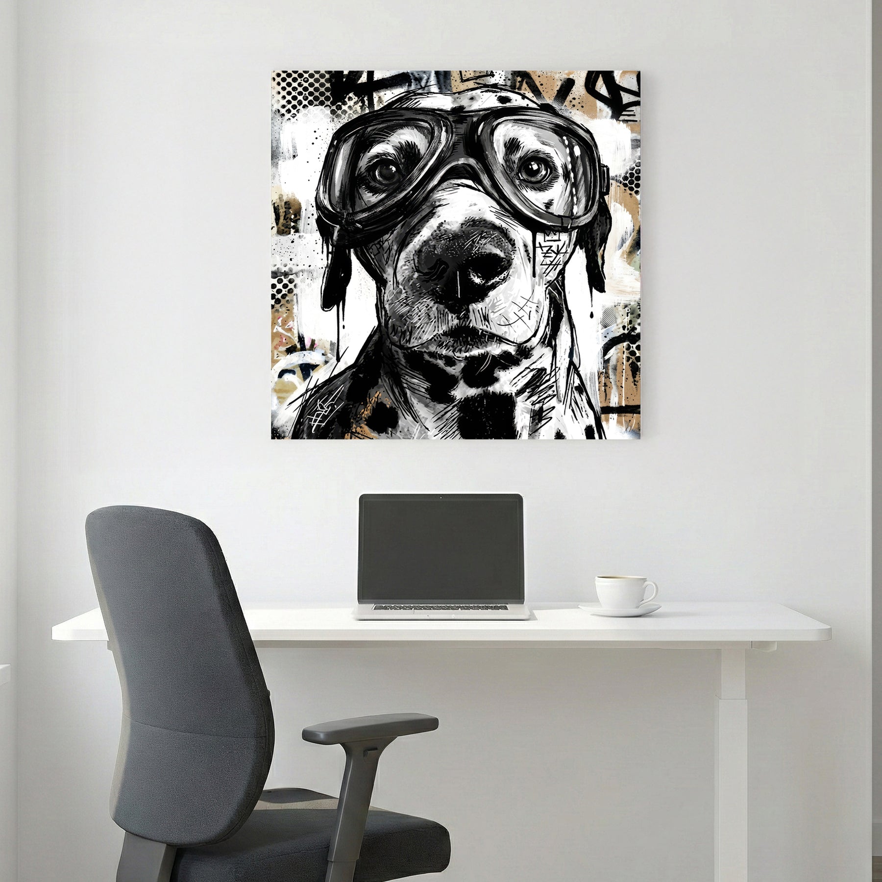 Dog wearing glasses sketch street art urban illustration