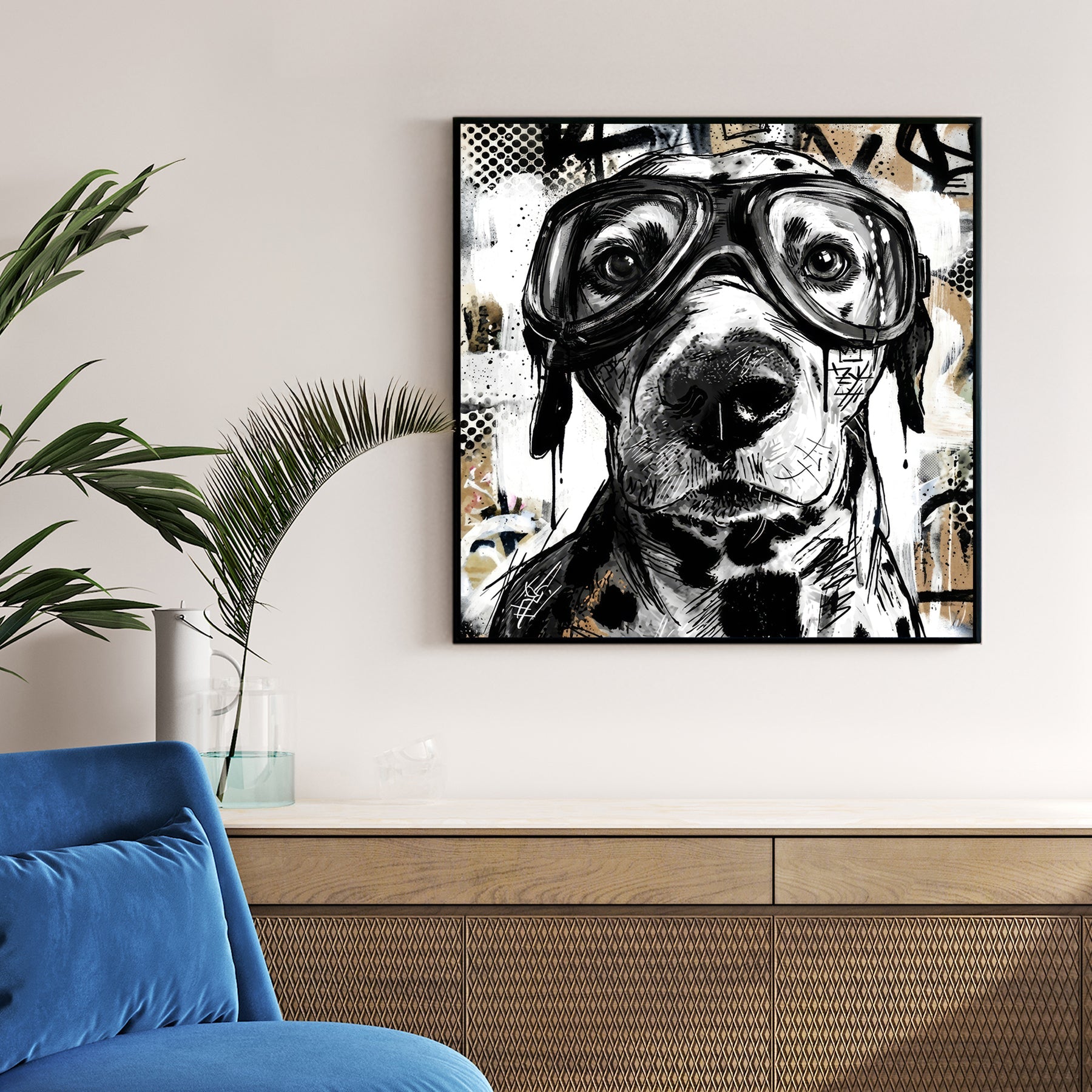 Dog wearing glasses sketch street art urban illustration