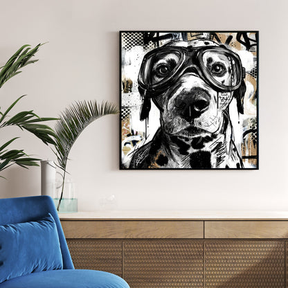 Dog wearing glasses sketch street art urban illustration