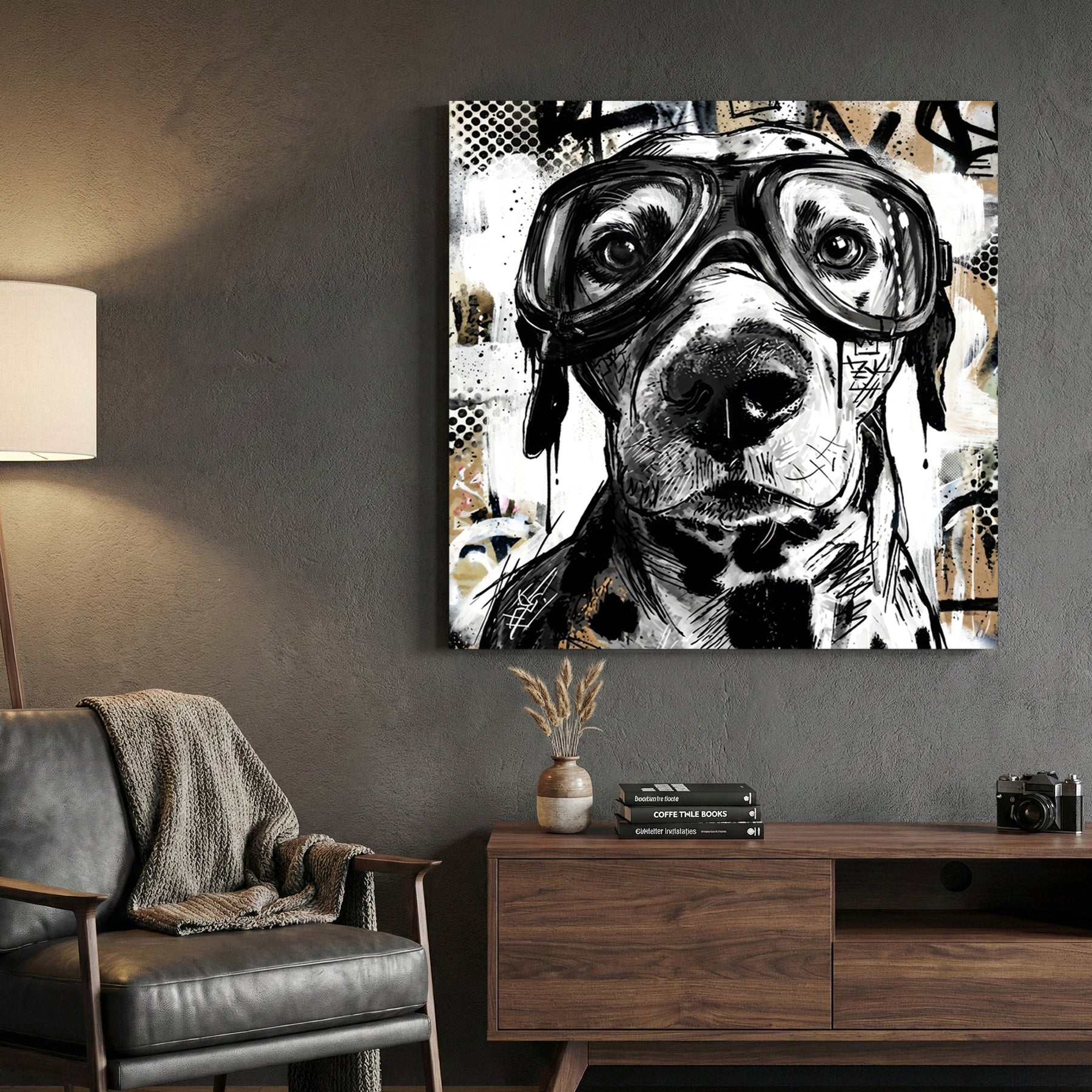 Dog wearing glasses sketch street art urban illustration