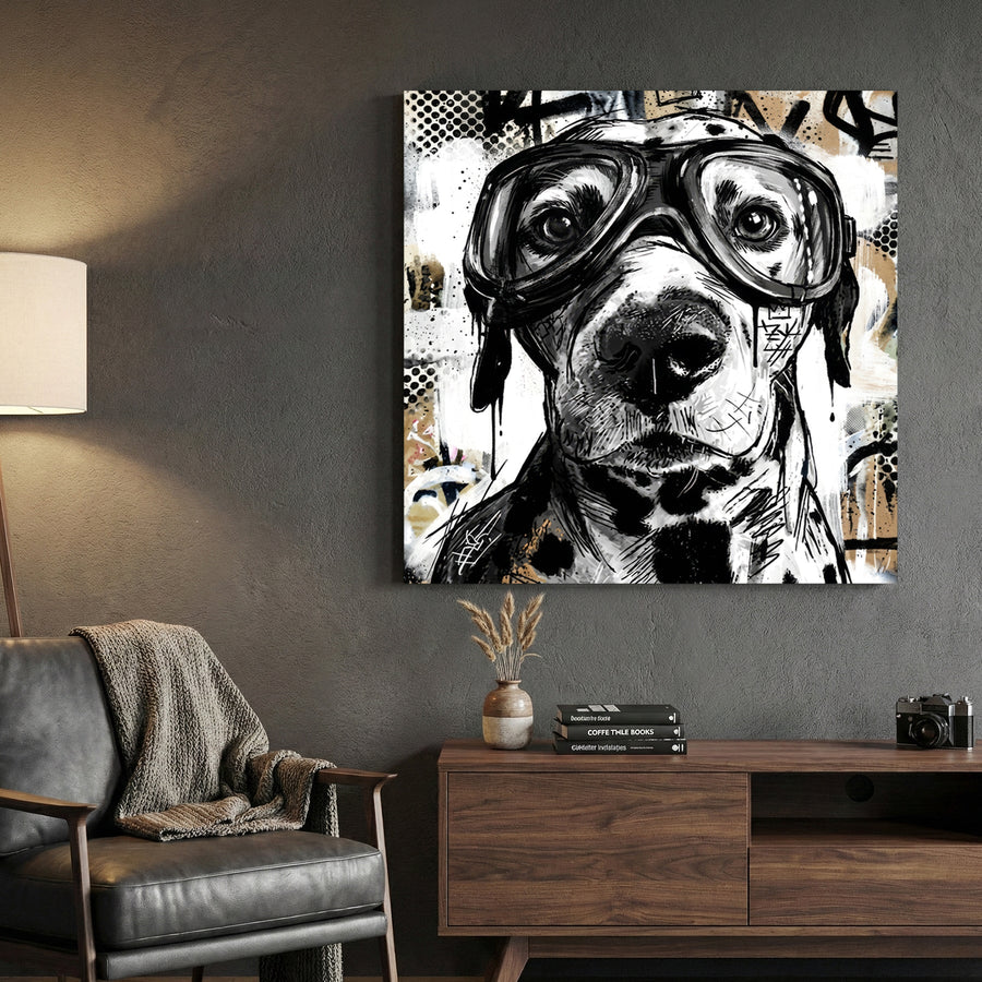 Dog wearing glasses sketch street art urban illustration