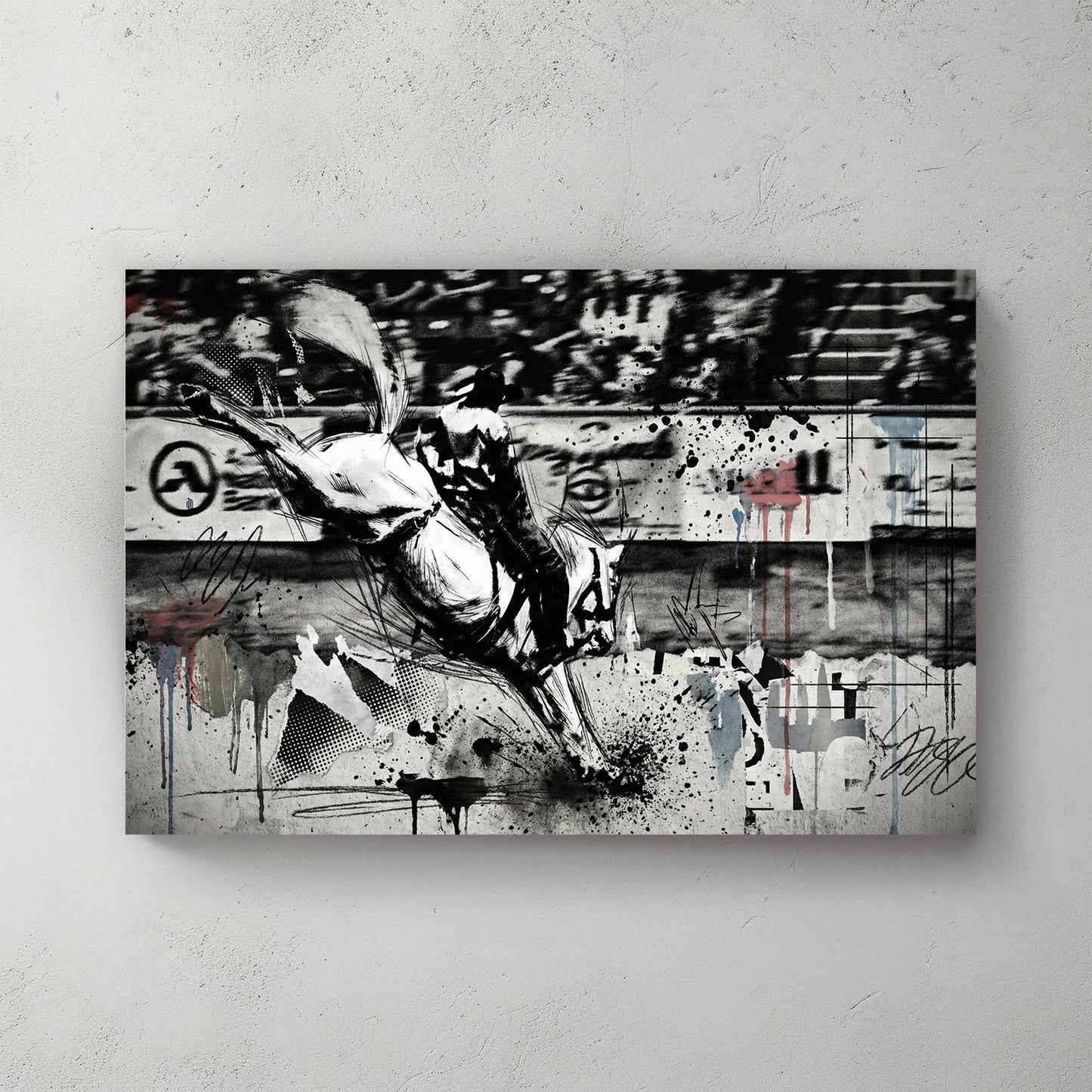 Rearing horse urban sketch with bold pen outlines and street art elements