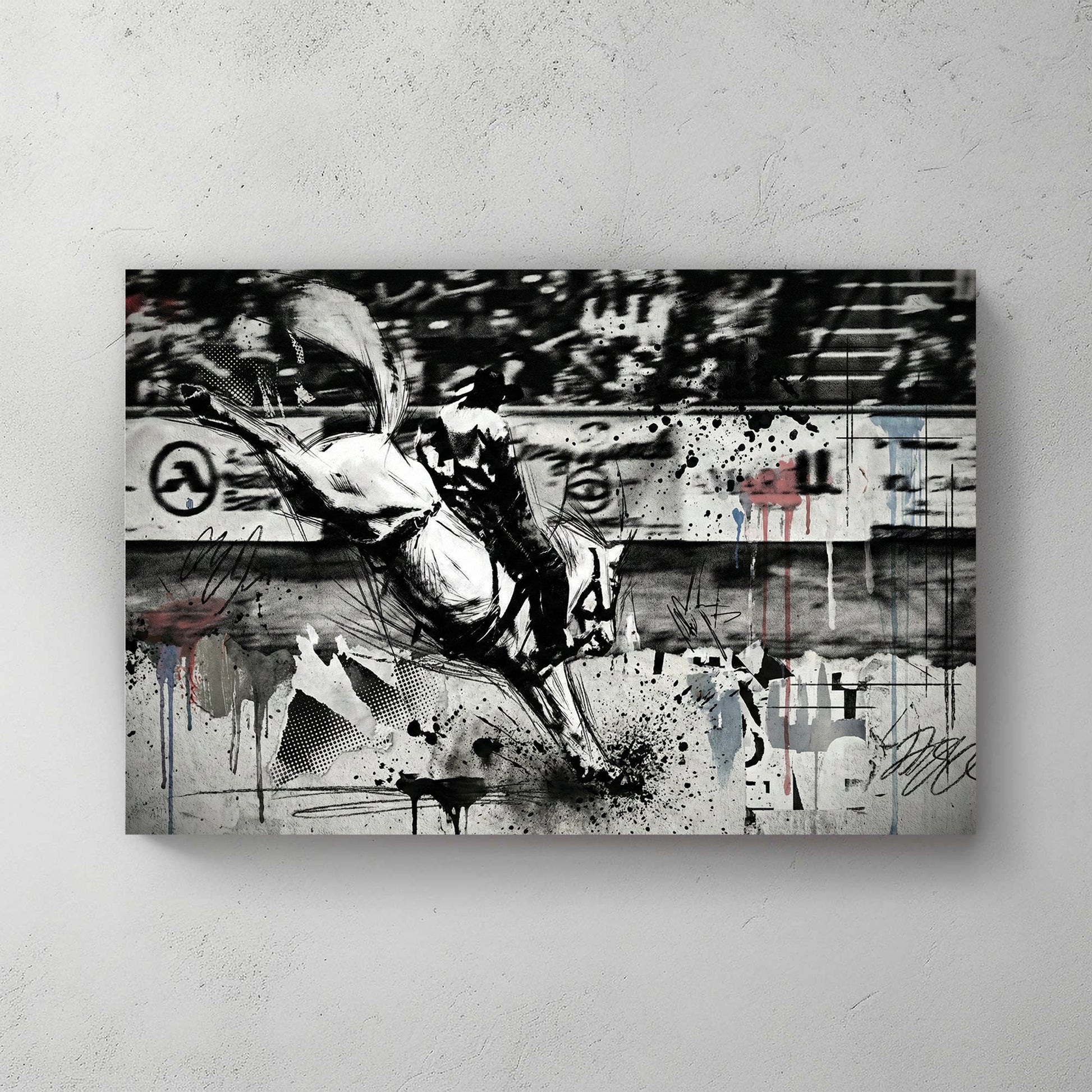 Rearing horse urban sketch with bold pen outlines and street art elements