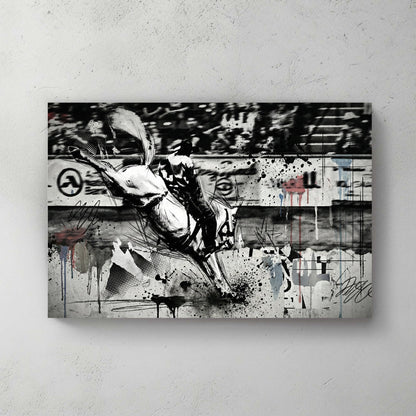 Rearing horse urban sketch with bold pen outlines and street art elements