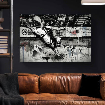 Rearing horse urban sketch with bold pen outlines and street art elements