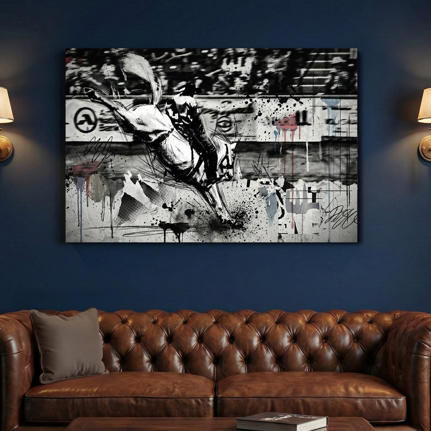 Rearing horse urban sketch with bold pen outlines and street art elements