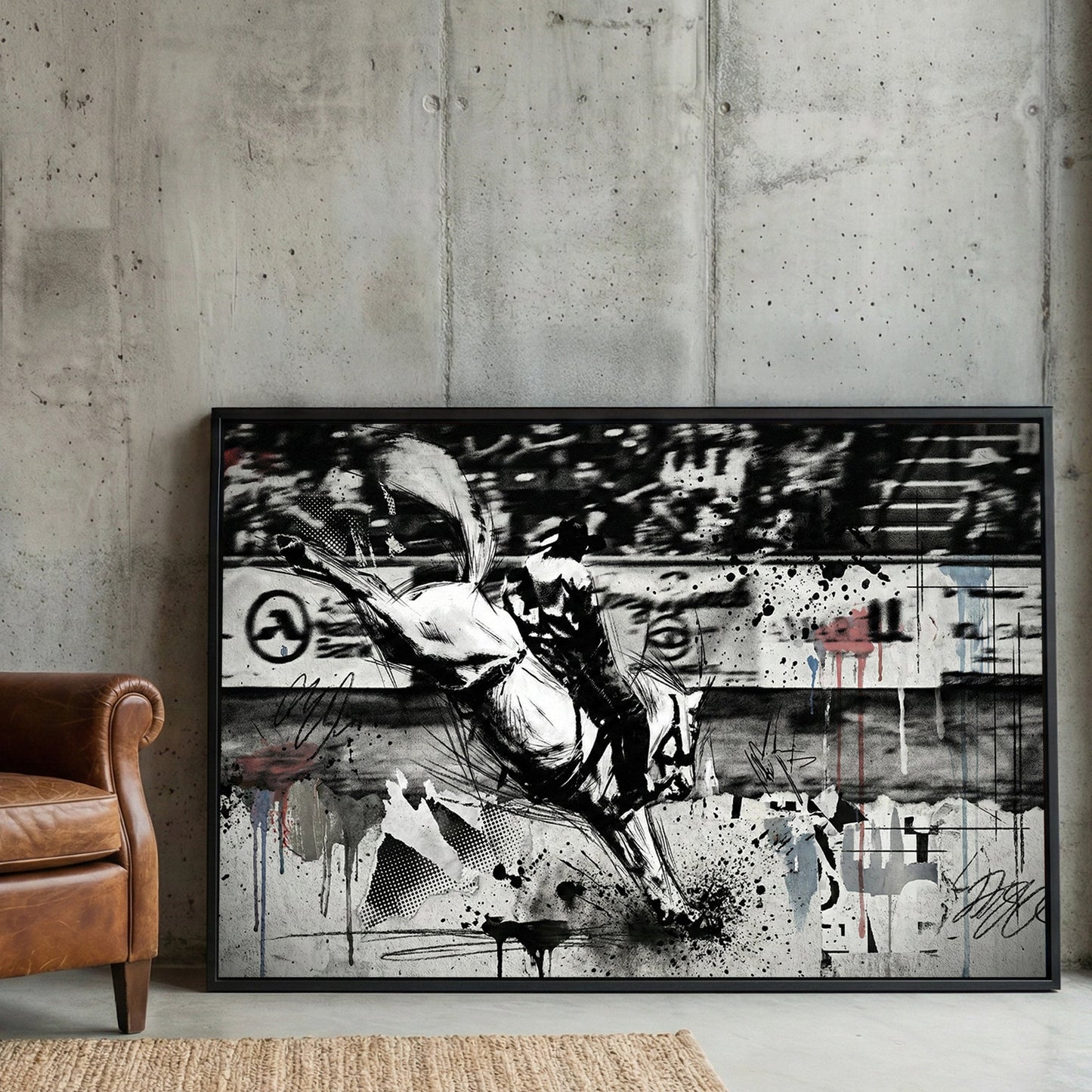 Rearing horse urban sketch with bold pen outlines and street art elements