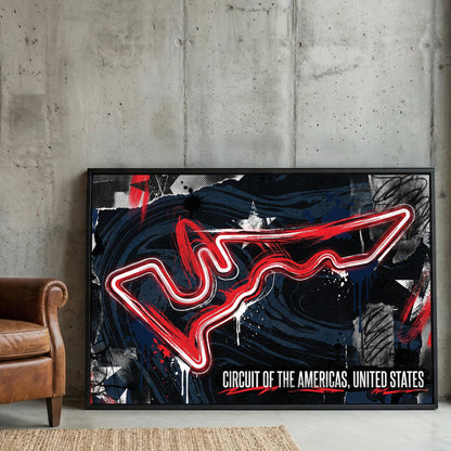 Circuit of the Americas racing track neon wall art print