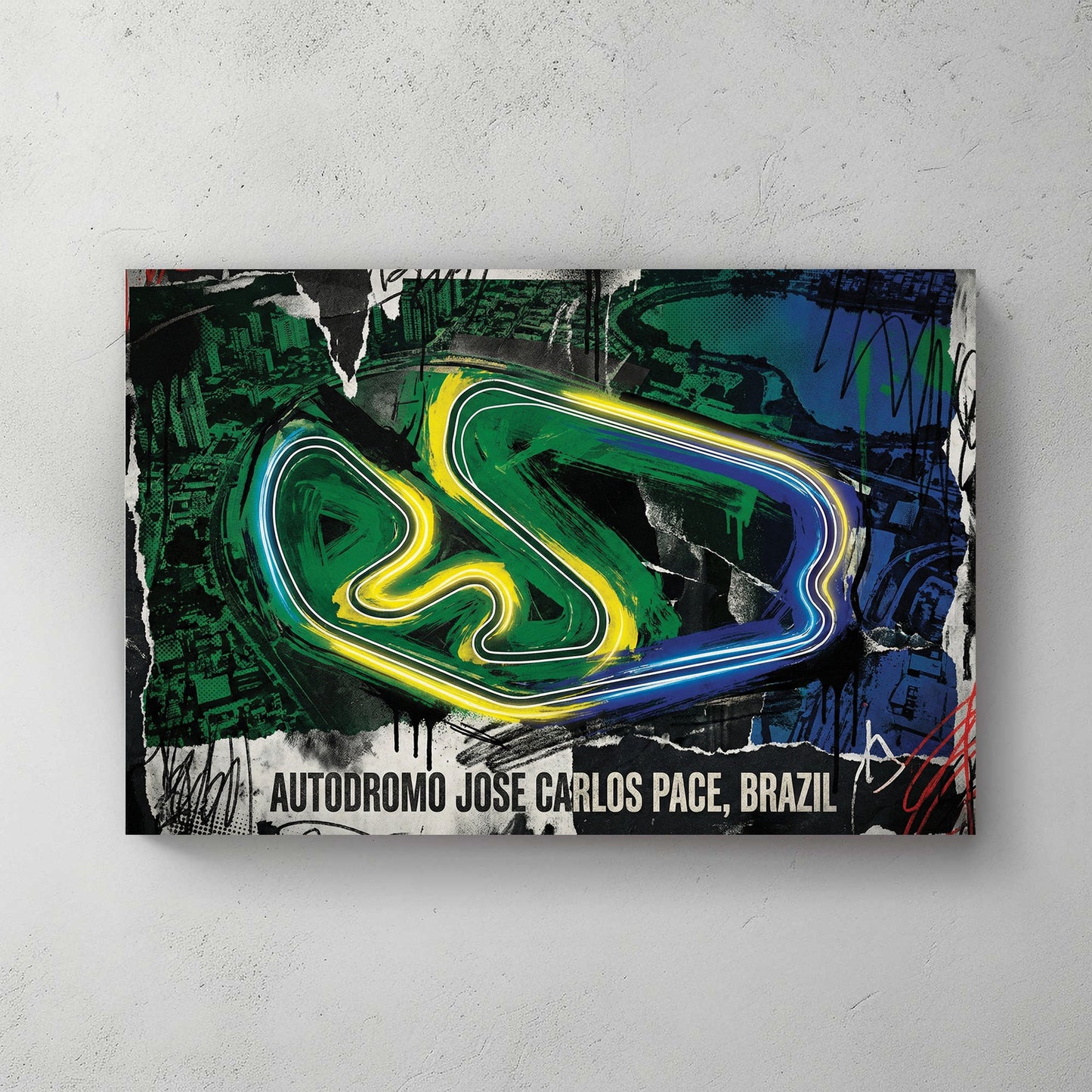 Interlagos racing track neon wall art print