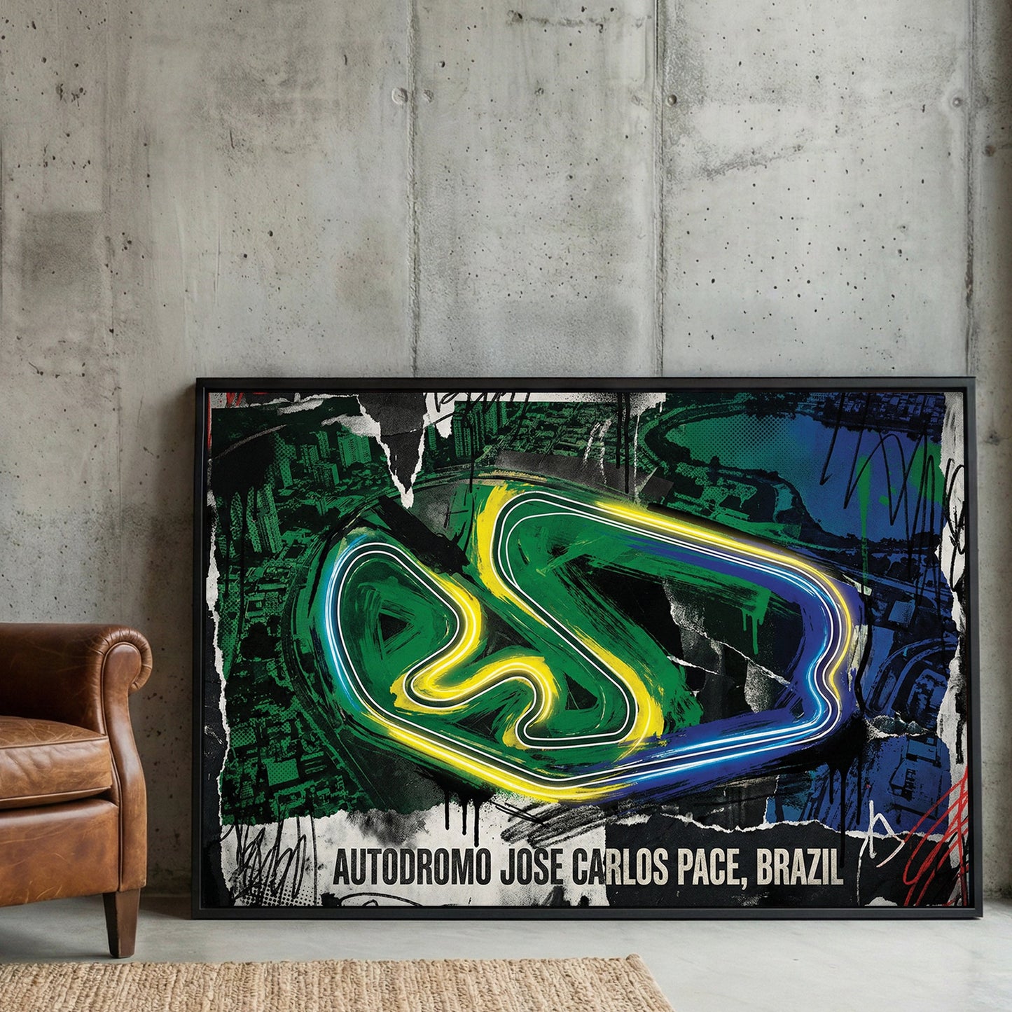 Interlagos racing track neon wall art print