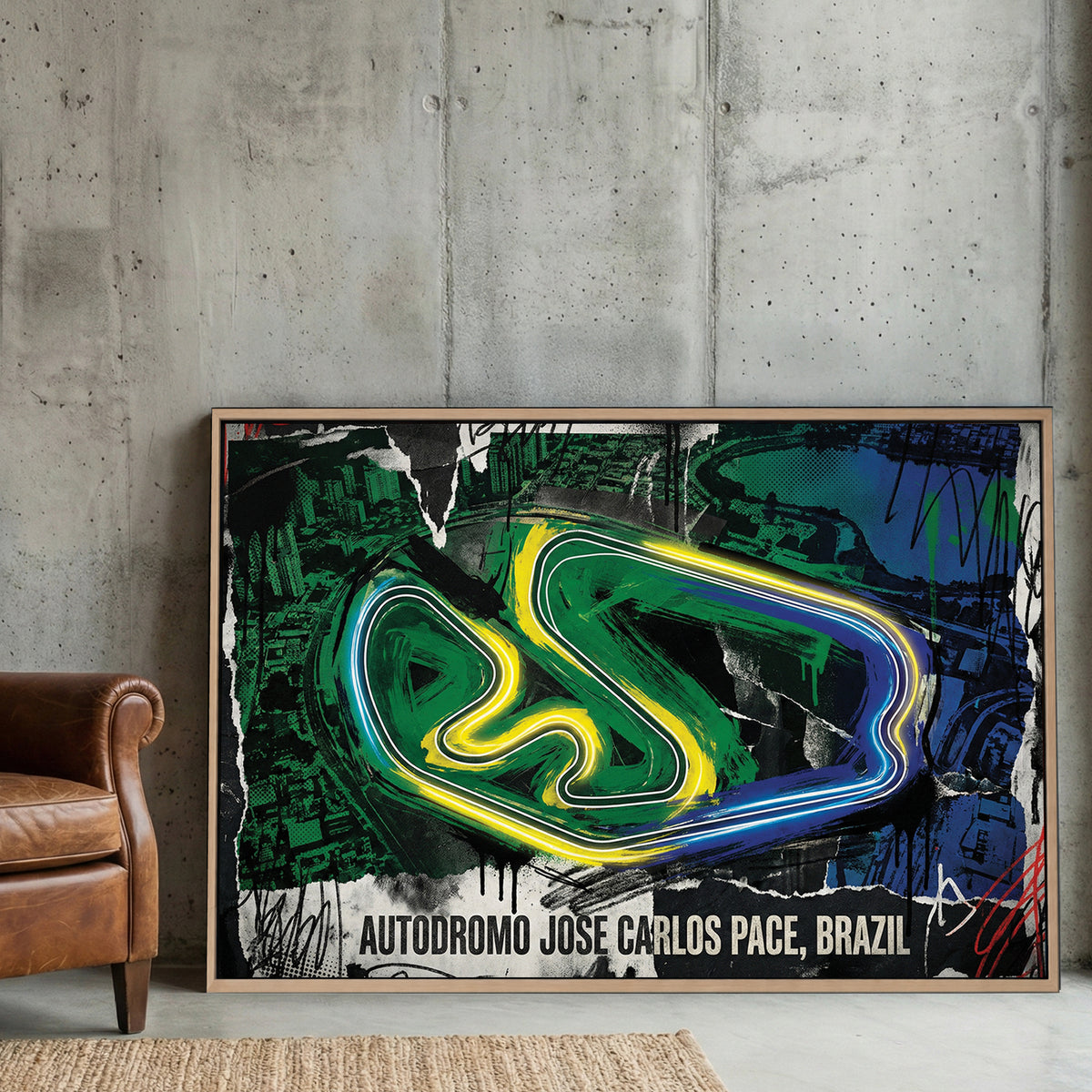 Interlagos racing track neon wall art print